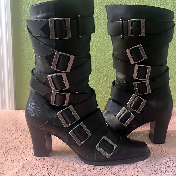 Harley-Davidson Shoes - Black Leather Buckle Boots